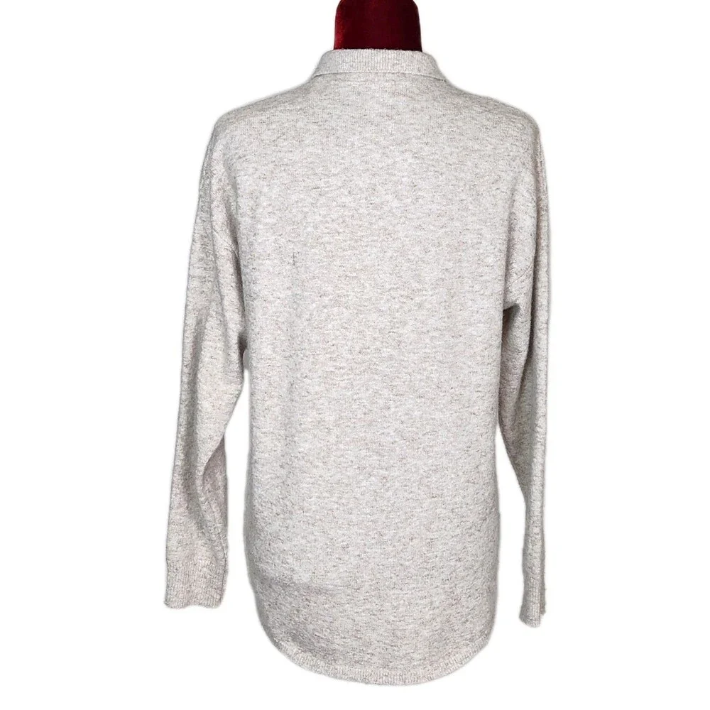 Lulus Everyday Cozy Heather Beige Knit Shacket Oversized Button-Up Sweater Small - Picture 7 of 12